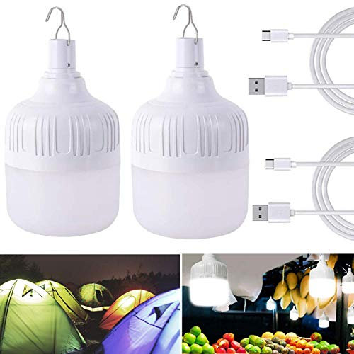 2 Stück USB LED Glühbirne, 60W Tragbar USB LED Light camping Lampe, USB Beleuchtung Taschenlamp Birne für Camping Wandern Angeln Gartenhaus