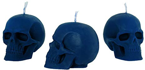 NKlaus - 3 x ljusuppsättning dödskalle blå av ekologiskt rent bivax - gotiskt ljus färgglatt figurljus skalle - Halloween - ritualljus droppljus 36354