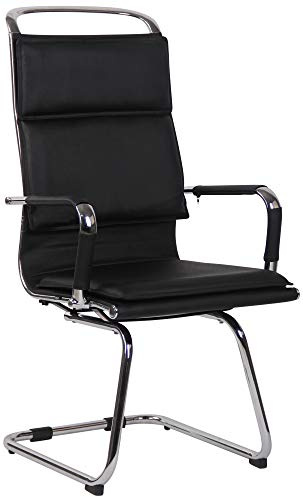 CLP Chaise Visiteur Bedford Similicuir Ou Cuir I Fauteuil De Bureau Ergonomique Support Métal Chromé I Chaise avec Accoudoirs, Couleur:Noir, Matériel:Similicuir