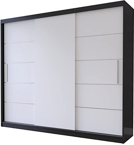 Fabryka Mebli Idźczak Kleiderschrank, Wohnzimmerschrank - Weiß, Schwarz Schwebetürenschrank, Schlafzimmerschrank - ‎61 x 250 x 218 cm - Schrank für Schlafzimmer, Wohnzimmer, Garderobe, modern