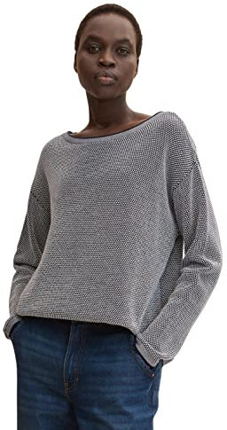 TOM TAILOR Damen Strickpullover aus Bio-Baumwolle 30582 - Navy Bubble Structure XL