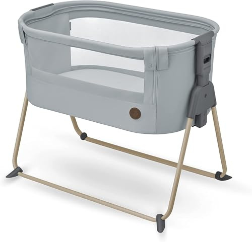 Maxi-Cosi Tori 2-i-1 co-sleeper, sängkant, 0-6 månader, 0-9 kg, ultrakompakt vikning, lätt, 5 höjdpositioner, bärbar med-sovsäck med andningsbart nät, resesäng, bortom grå