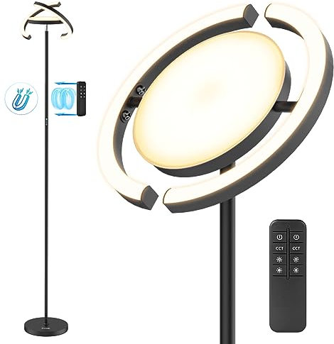 FIMEI Lampade da Terra, Piantana Saturno, Lampade salotto 3 Temperature di Colore e Oscuramento Continuo, Piantana con Telecomando e Controllo Tattile, Lampada da Moderna (Nero, PY-F1205)