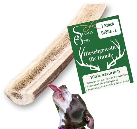 Bois de cerf pour Chien a Macher TRANCHÉ (1 pièce). Friandise pour Chiots et Chiens de Tout âges. Jouet Occupation. Jouet de Mastication. Soins Dentaire idéal (L)