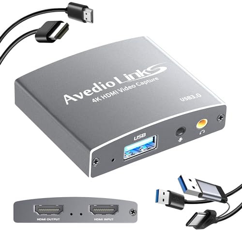 Capture Card, avedio links USB 3.0 Capture Card with Microphone 4K@60Hz HDMI Loop-Out, 1080P HD 60fps Audio Video Capture Card for Streaming Works for PS5/PC/OBS/Camera