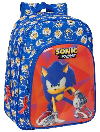 SONIC PRIME - Mochila Escolar Infantil Animada, Mochila Niño, Mochila Infantil, Adaptable a Carro, Ideal para Niños en Edad Escolar, Cómoda y Versátil, Calidad y Resistencia, 26x11x34 cm, Color Azul