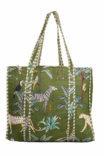 INDACORIFY Bellissima borsa tote in cotone stampato Borsa per la spesa fatta a mano indiana Borsa a tracolla etnica Baho Hippie Borsa per il trasporto del mercato delle donne