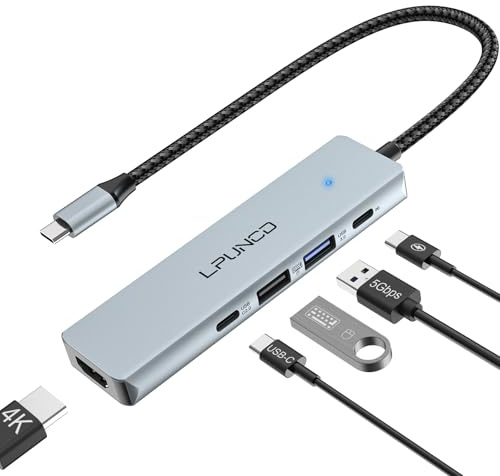 Hub USB C avec 4K HDMI, PD100W, USB C, 2*Ports Data USB A, Adaptateur USB C Multiports, Docking Station USB C pour iPhone 15/15 Pro, Galaxy S24, MacBook Pro/Air, iPad Pro/Air, Steam Deck etc.