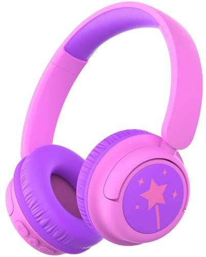 iClever BTH22 barnhörlurar trådlösa, 60H speltid, 74/85 dBA säker volym, Bluetooth 5.4, Over Ear barn Bluetooth-hörlurar med mikrofon AUX-sladd för iPad/surfplatta/resa/skola