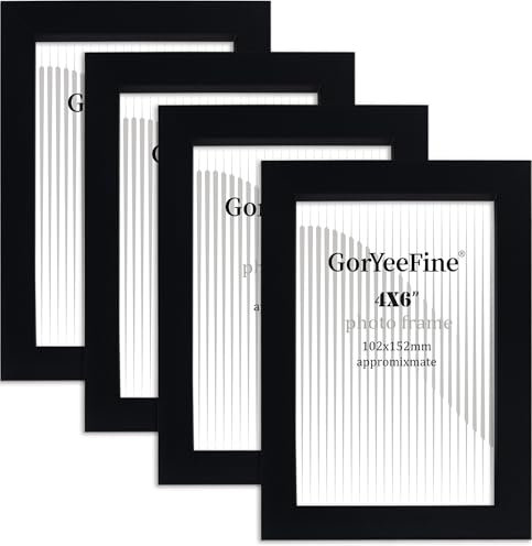 Black 4X6 Inch wood Photo Frame Set of 4, Boxed Gallery Picture Frames 6X4'' 4Pack With Glass Window for Tabletop or Wallmounted,Oxford Modern Thin Picture Frame 4X6 Inch