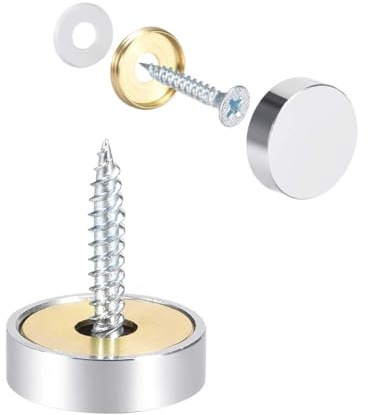 TOP-VIGOR 2Pcs Mirror Screws, 20mm brass Mirror Screws Cap Nail with Washers, Decorative Cap Covers Polished Mirror Nails for Mirrors, Furniture Fittings, Tables, Wardrobes, Glass, Silver