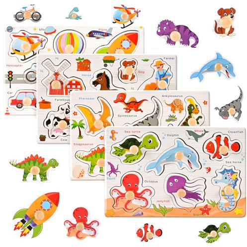 Wooderma Holzpuzzle 1 Jahr | Steckpuzzle Holz für Junge und Mädchen 12-36 Monate | Montessori Spielzeug Holzspielzeug Baby | Kinder Greifpuzzle Weihnacht Geschenk