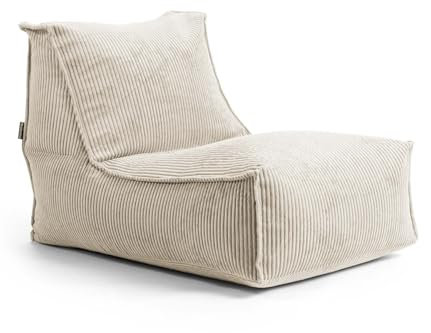 mokebo Sitzsack aus Cord 'Der Gelassene', Bean Bag, Relaxliege oder Bodenkissen mit EPS-Perlen Füllung, kuschelige und gemütliche Liege für Wohnzimmer und Wintergarten in Beige