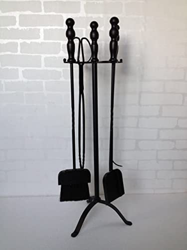 Set di 5 attrezzi per caminetto in ferro battuto, kit di strumenti per camino e stufa, accessori per caminetto da interni, colore nero, 76,2 cm