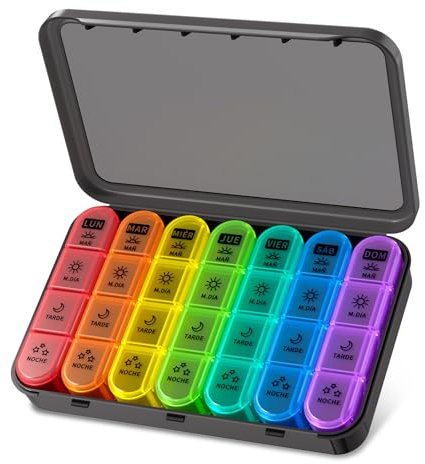 COLORWING Pastillero Semanal 4 Tomas (Español) - Pastillero Diario Grande para 7 Días, Organizador de Medicamentos con Gran Capacidad de 28 Compartimentos, Ideal para Viajes y Uso en Casa