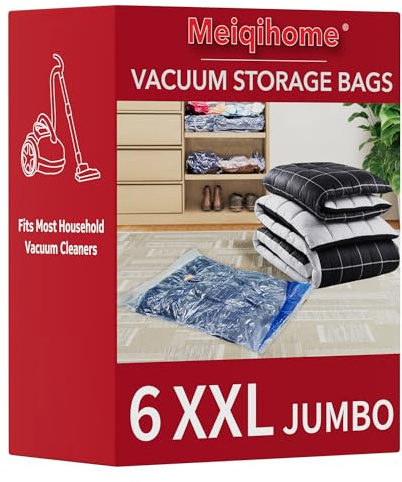 MEIQIHOME Vacuum Storage Bags, Space Saver Sealer Bags,Vacuum seal bags for clothing, Pillows, Comforters, Blankets, Bedding,Travel,6 XXL