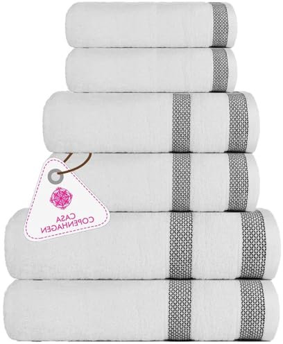 Casa Copenhagen Solitaire-Handtuchset, entworfen in Dänemark, 600 g/m², Hotel & Spa, Küche & Bad, ägyptische Baumwolle, 6-teiliges Set mit 2 Badetüchern, 2 Handtüchern, 2 Waschlappen – Reines Weiss