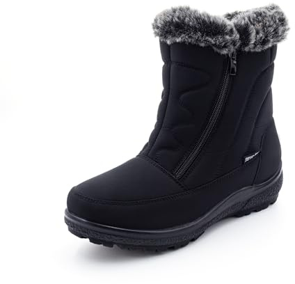 Cushion Walk Thermo-Tex Women's Faux Fur Lined Double Zip Warm Winter Snow Boots (6 UK, Black)