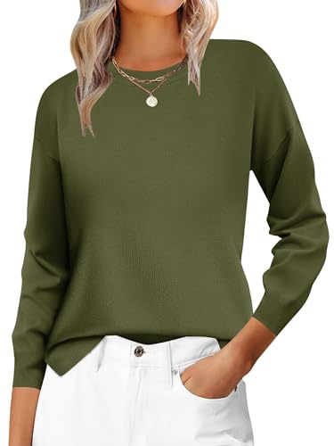 Zeagoo Jersey Mujer Invierno de Cuello Redondo Casual Suéter de Punto Manga Larga Elegante Puente Sólido Otoño Pullover S-XXL