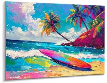 Peinture par Numéro Adulte avec Pinceaux et Acryliques Bricolage Peintures Kits 80 x 100 cm, Plage de sable planche de surf Art Kit Peinture, par Décor Murale Pour La Maison (Sans Cadre) u672