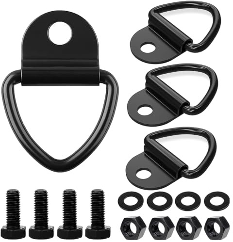 4-pack (16 stycken) svart slips dun rem ring, V-ring stål lastankare spännringar tung plikt krok med skruvar och muttrar