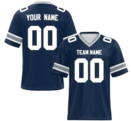 WEOPLKIN Jersey de Fútbol Americano Personalizable - Camiseta Transpirable con Nombre y Número - Personalización Completa - Tallas para Adulto y Niño azul