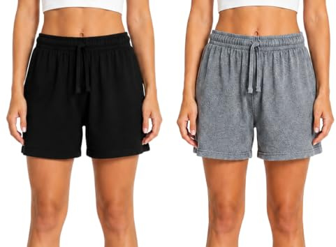 Bahob® 2 Pack Womens Shorts Ladies Summer Shorts Bottoms Lounge Shorts with Pockets S-XXL (WJS-128-A, XXL)
