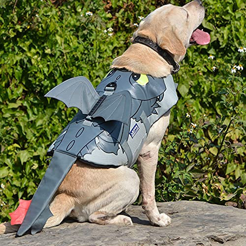 Giubbotto di salvataggio per cani per animali domestici taglia regolabile per cani Giubbotto salvagente fantastico Drago Volante (Giubbotto di salvataggio per cani-L, Salvagente per cani-Grigio blu)