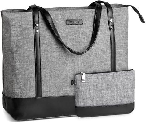 VASCHY Laptop Tote Bag for Women, Water Resistant Ladies Handbag Fits 15.6-Inch Laptop Large Capacity with Multiple Pockets Teacher Work Shoulder Bag Suitable for Office School Travel(Grey)