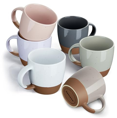 Morandi Color Ceramic Coffee Mugs Set of 6 (Large),18 oz Coffee Cups with Handle, Latte Mug, Big Mug for Women, Men, Great for Tea Hot Chocolate, Microwave Safe, Modern, Unique Style for Any Kitchen