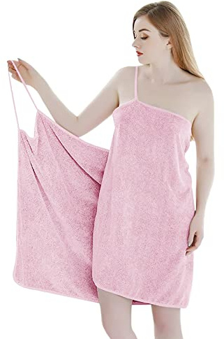 YJZQ Serviette Femme Robe avec Bretelles Sortie de Bain Peignoir de Bain Chic Serviette Hyper Absorbant pour Piscine Spa Sauna Taille Unique Rose
