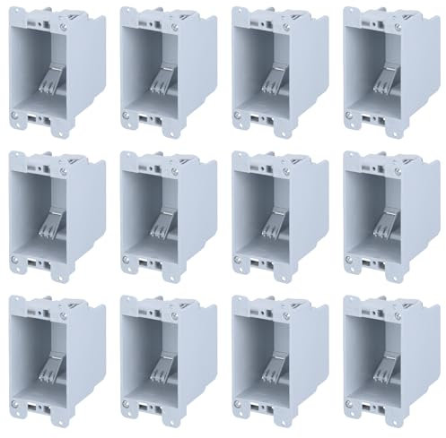 LEONLITE 12-Pack One Gang Old Work Electrical Outlet Box, Standard 14 Cubic Inch Device Box, PVC Electrical Junction Box for Switch, Step Light, Outlet Box for Home Improvement, ETL Listed, Gray