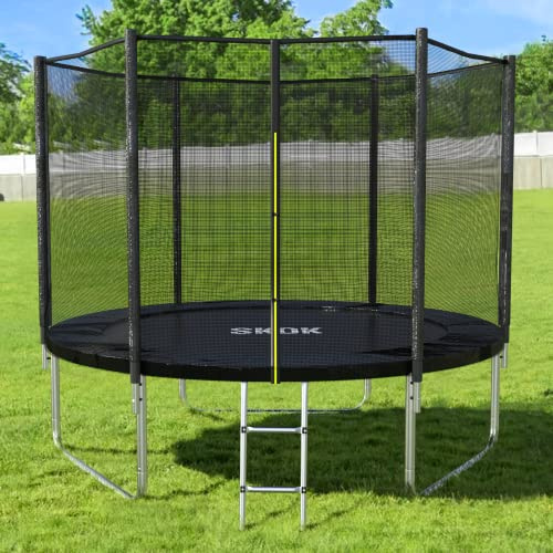 SKOK 8FT Trampoline for Kids Outdoor Trampolines with Enclosure Net, 400LBS ASTM Approved Black Trampoline for Children and Adults