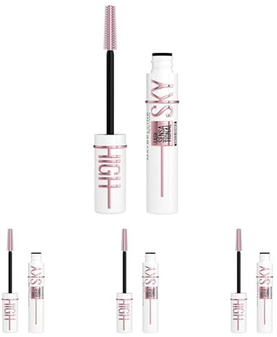 Maybelline New York Lash Sensational Sky High Mascara, Volumising & Lengthening Mascara, Waterproof Flake-Free Formula Infused with Bamboo Extract & Fibres, Very Black, 7 ml (Pack of 4)