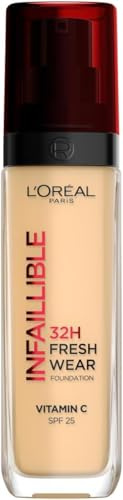 L'Oréal Paris Liquid Foundation, Full Coverage, Lasting Wear, With Vitamin C and SPF 25, Infallible 32H Fresh Wear, 120 Vanilla (Pack of 5)
