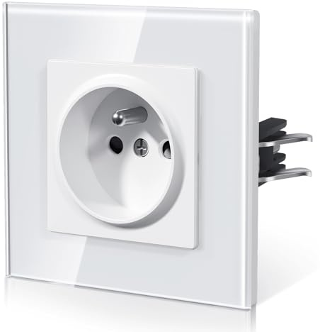 BSEED Prise Electrique Murale, Verre Prise de Courant avec griffes, Prise Murale Norme Française 16 A 250V, Connexion Rapide Sans Vis, adapté à l'hôtel de bureau à domicile, 86MM, Blanc