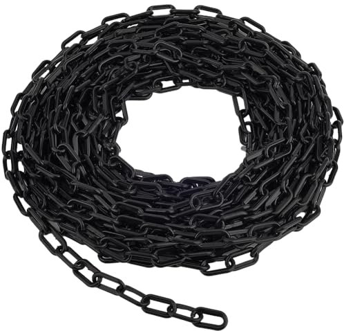 SOFPLATE 49 Feet/15M Plastic Barrier Chain Long Black Chains 6mm Weatherproof Connector Safety Link Crowd Control Cable Chains for Jewellery Making Necklace Bracelet DIY Craft Garden Fence Decoration