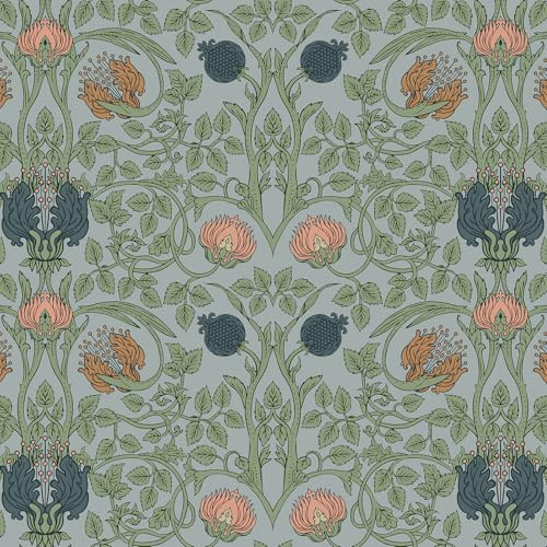 VEELIKE Self-Adhesive Wallpaper Flowers Light Blue William Morris Pattern Wallpaper 44.5 cm x 300 cm Photo Wallpaper Flowers Adhesive Film Furniture Vintage Wallpaper Bedroom Bathroom Furniture Film