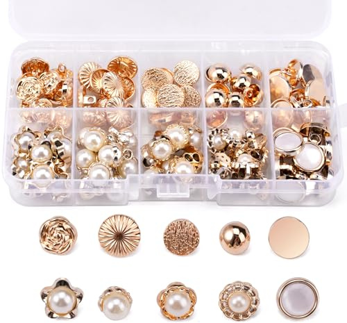 100 Pcs Boutons Couture Dorés , Perles Artificielles, Boutons Rétro