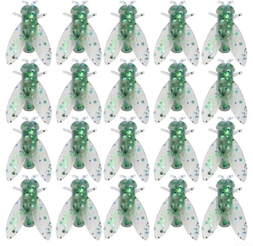 Cebos suaves para pesca con mosca, juego de 20 piezas para trucha, lubina, salmón y lucio, aspecto realista de insectos (S verde)