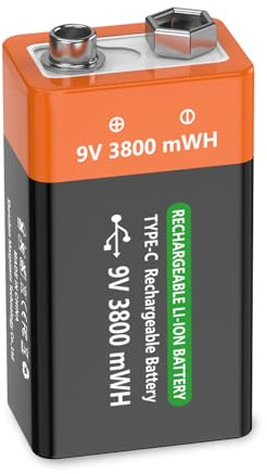 FLSTOR Batteria ricaricabile 9 V, 3800 mWh Li-Ion 9 Volt batteria per multimetri, pedali per chitarra, giocattoli, telecomandi, telecomandi e altri dispositivi da 9 V, con cavo di ricarica, confezione
