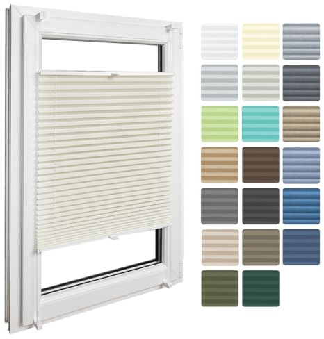 Home-Vision Premium Faltrollo Plissee ohne Bohren mit Klemmfix Lichtdurchlässig Rollo innen (Creme B80 x H200cm) Easyfix Klemmträger Verdunklung Blickdicht Sonnenschutz Jalousie für Fenster & Tür
