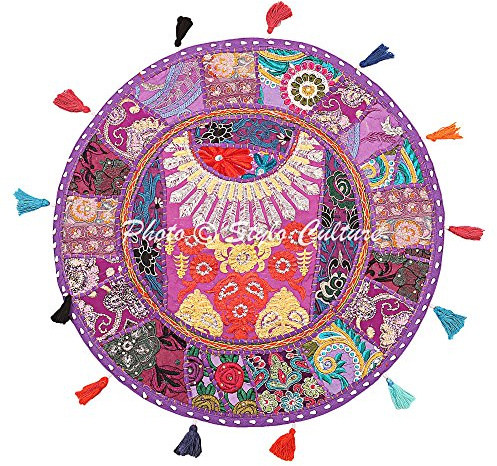 Stylo Culture Cuscino Da Terra Etnico In Cotone Con Ricamo Vintage Patchwork Ricamato Viola 55x55 Tuffet Floor