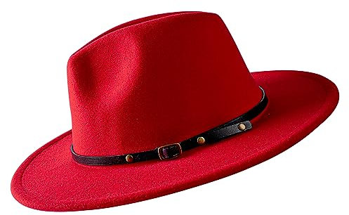 besbomig Damen Herrenhüte Winter Mode Filzhut Winterhut Wintermütze - Fedora Hut mit breiter Krempe Filzhut Outdoorhut-Rot-Einheitsgröße