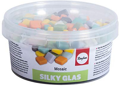 Rayher 14861999 Silky Glas Mosaiksteine, 1 x 1 cm, Oberfläche matt mit samtiger Haptik, Dose 500 g, ca. 250 Stück, Mosaiksteine zum basteln, frostbeständig, bunte mischung