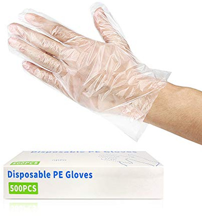 CFGROW 500pcs Disposable Plastic Gloves, Latex Free Powder Free Clear Polyethylene Hand Gloves Non-Sterile for Cleaning Cooking, Hair Coloring, Dishwashing, Food Handling, Large 500 Count (Pack of 1)