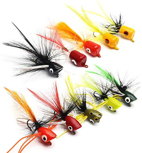 YZD Bass Popper Fly Dry Fly Fishing Flies Kit Panfish Bass Fishing Popper Topwater Bait (Popper Kit 01)