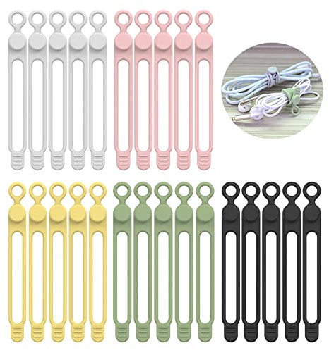 [25Park]UMUST Silicone Cable Ties,Reusable Cable Management Organizer,Cable Straps,Cord Ties,Multipurpose Elastic Cord Organizer for Bundling and Fastening Cable Cords Wires(Multi -colored)