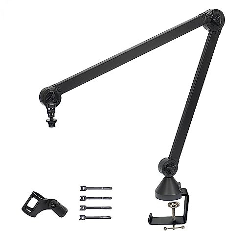 FLYAMAPIRIT Soporte de brazo para micrófono Soporte de escritorio para micrófono ajustable con abrazadera de mesa Soporte de brazo de brazo de micrófono profesional