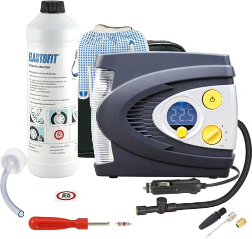 ELASTOFIT Reifenpannenset Reifendichtmittel 10 Jahre haltbar Reifenreparaturset (Flash II)